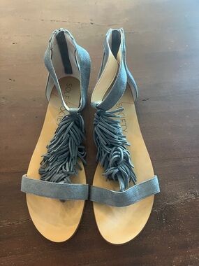 Sole Society Blue Suede Fringe Ankle-Strap Sandals - Size 11
